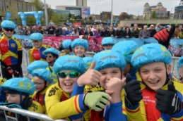 Young riders in City Park for the start of stage 3 of the 2017 Tour de Yorkshire